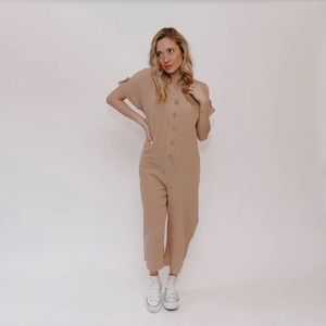 Wrinkle Gauze Button Down Jumpsuit